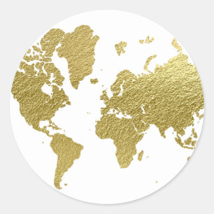 Elegant Gold World Map Classic Wedding Round Sticker