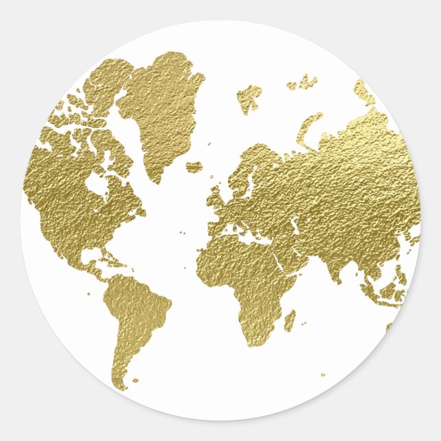 Elegant Gold World Map Classic Wedding Round Sticker (Front)