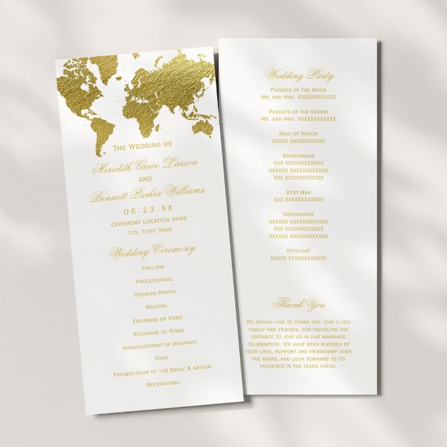 Elegant Gold World Map Wedding Programme (Creator Uploaded)
