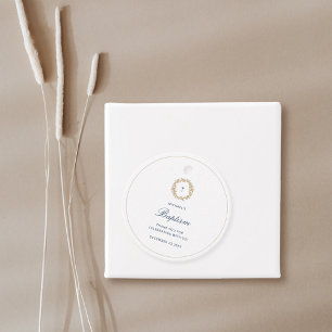 Elegant Gold Wreath Navy Cross Baptism Christening Favour Tags