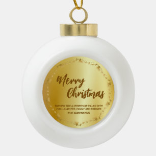 Elegant Gold Wreath Santa Sled Deer merry Xmas Ceramic Ball Christmas Ornament