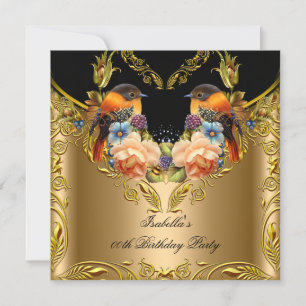 Elegant Gold Yellow Bird Black Birthday Party 2 Invitation