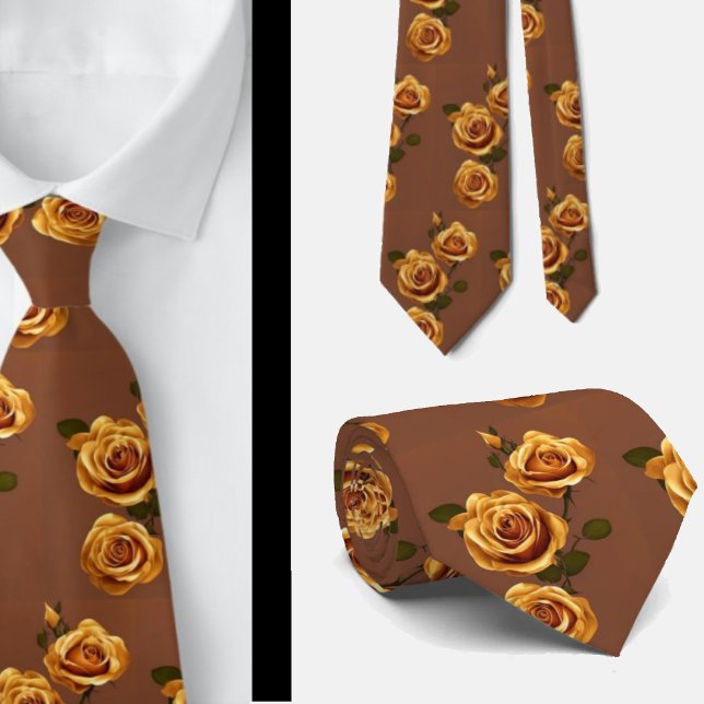 Elegant Gold Yellow Brown Roses Floral Tie (Creator Uploaded)