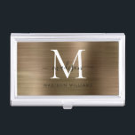 Elegant Gold Yellow Brushed Metal Monogram Script Business Card Holder<br><div class="desc">Elegant Golden Yellow Gold Brushed Metal Monogram Script Business Card Case</div>