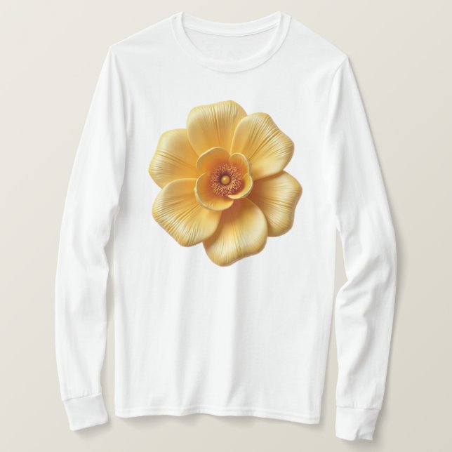 Elegant Gold-Yellow Flower Long Sleeve T-Shirt (Design Front)