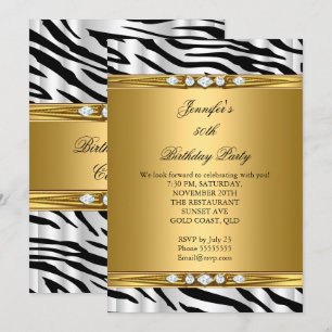 Elegant Gold Zebra Black Silver Diamond Birthday 2 Invitation