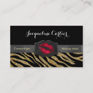Elegant Gold Zebra Glitter Kiss Cosmetologist Business Card