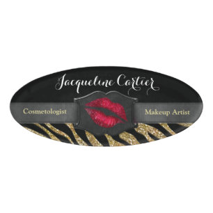 Elegant Gold Zebra Glitter Kiss Name Tag