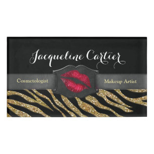 Elegant Gold Zebra Glitter Kiss Skinny Name Tag