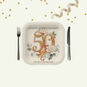 Elegant Golden 50th Anniversary Celebration Paper Plate