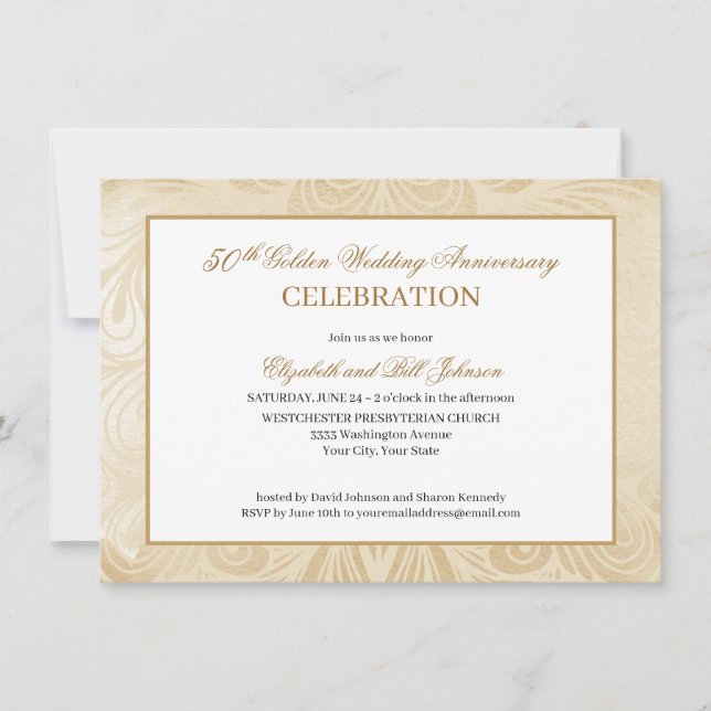 Elegant Golden 50th Script Wedding Anniversary Invitation (Front)