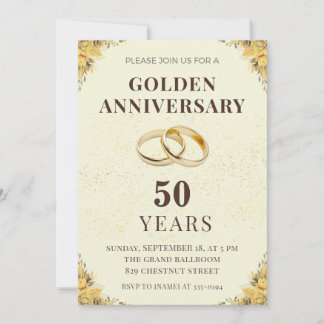 Elegant Golden 50th Wedding Anniversary Invitation