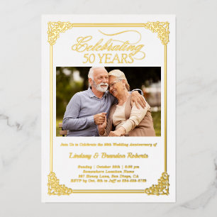 Elegant Golden 50th Wedding Anniversary Photo