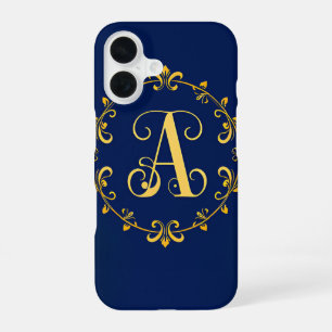 Elegant Golden A Letter Monogram iPhone 16 Case