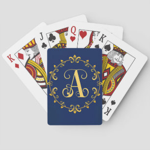 Elegant Golden A Letter Monogram Playing Cards