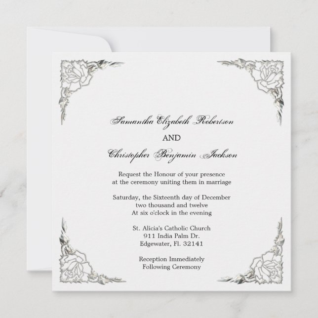 Elegant Golden Accent Silver Wedding Invite (Front)
