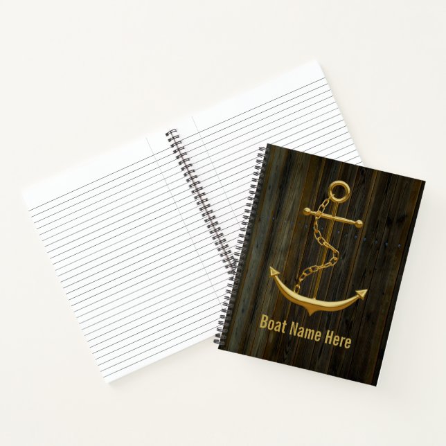 Elegant Golden Anchor Rustic Dock Wood Modern  Notebook (Inside)