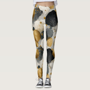 Elegant Golden and Charcoal Scallop Shell Pattern Leggings