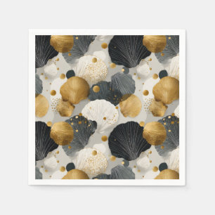 Elegant Golden and Charcoal Scallop Shell Pattern Napkin