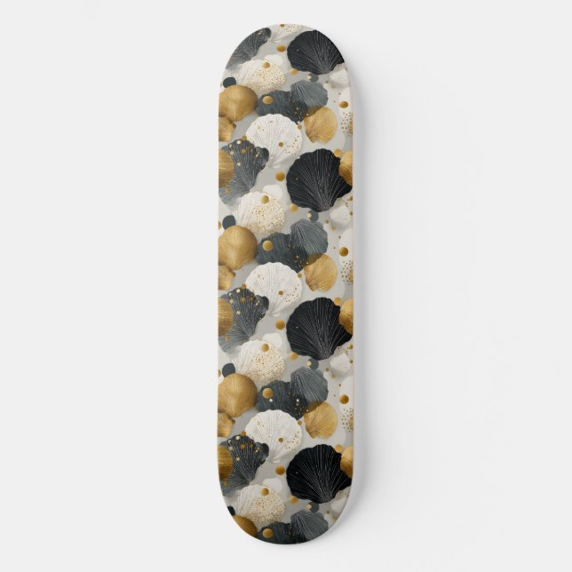 Elegant Golden and Charcoal Scallop Shell Pattern  Skateboard (Front)