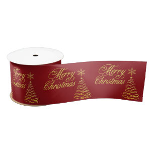 Elegant Golden and Crimson Red Merry Satin Ribbon