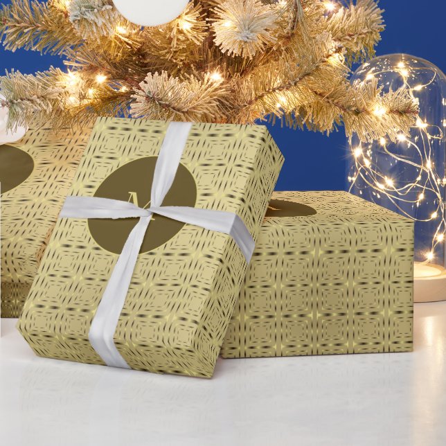Elegant Golden And Gold Squares Pattern Christmas Wrapping Paper (Holidays)
