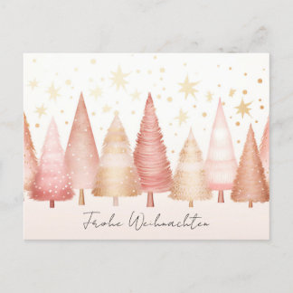 Elegant golden and green Christmas trees Postcard