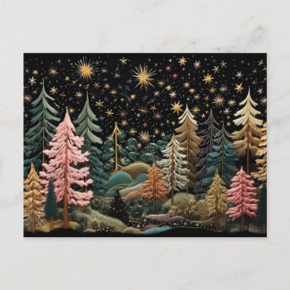 Elegant golden and green Christmas trees Postcard