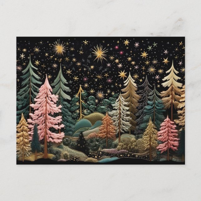 Elegant golden and green Christmas trees Postcard (Front)