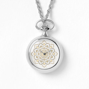 Elegant Golden and White Dot Mandala Watch