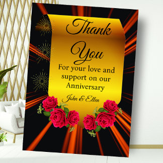 Elegant Golden Anniversary with Roses  Thank You Card