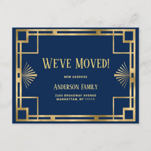 Elegant Golden Art Deco Moving Announcement Postcard