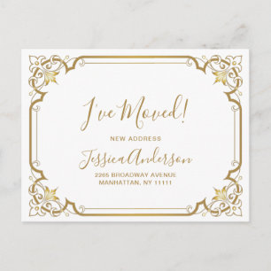 Elegant Golden Art Deco Moving Announcement Postcard