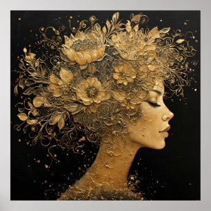 Elegant Golden Art of a Woman's Profile Poster