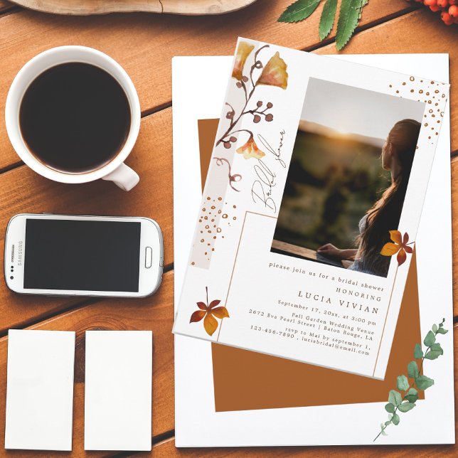 Elegant Golden Autumn Leaf Bridal Shower Invitation (Creator Uploaded)