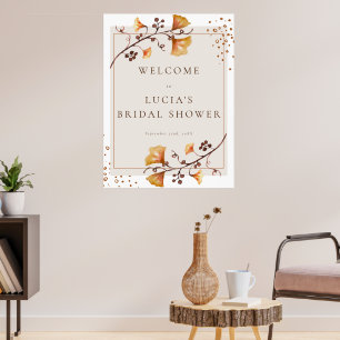 Elegant Golden Autumn Leaf Bridal Shower Welcome Poster