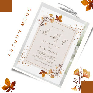 Elegant Golden Autumn Leaf Photo Wedding Invitation