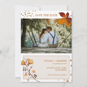 Elegant Golden Autumn Leaf Photo Wedding Save The Date