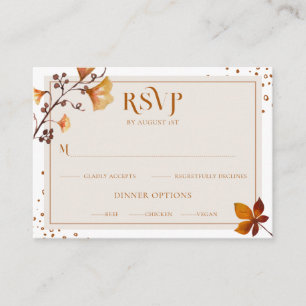Elegant Golden Autumn Leaf Wedding RSVP Card