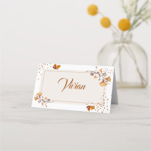 Elegant Golden Autumn Leaf Weding Place Card