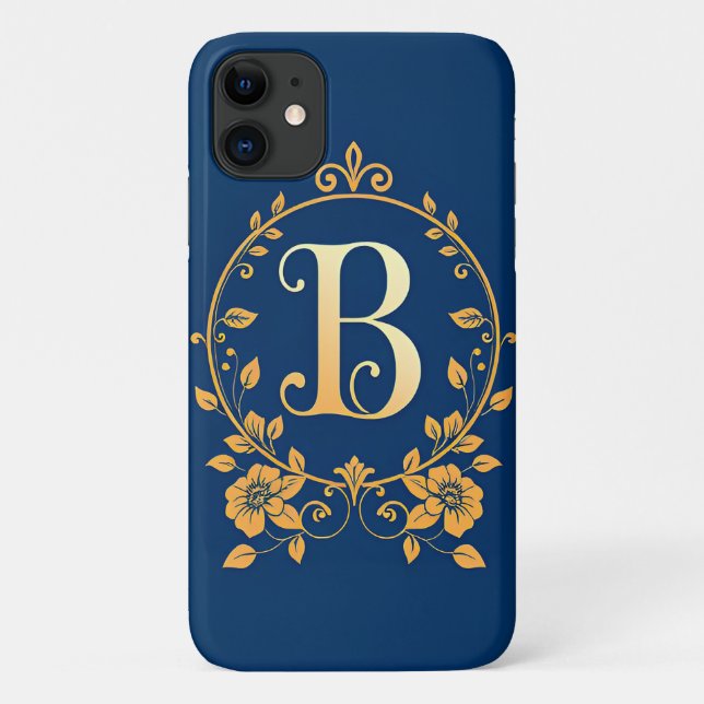 Elegant Golden B Letter Monogram Case-Mate iPhone Case (Back)