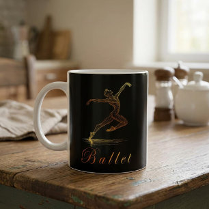 Elegant Golden Ballet Dancer Line Art Illustration Coffee Mug