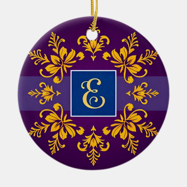 Elegant Golden Baroque Letter E Ceramic Tree Decoration (Front)