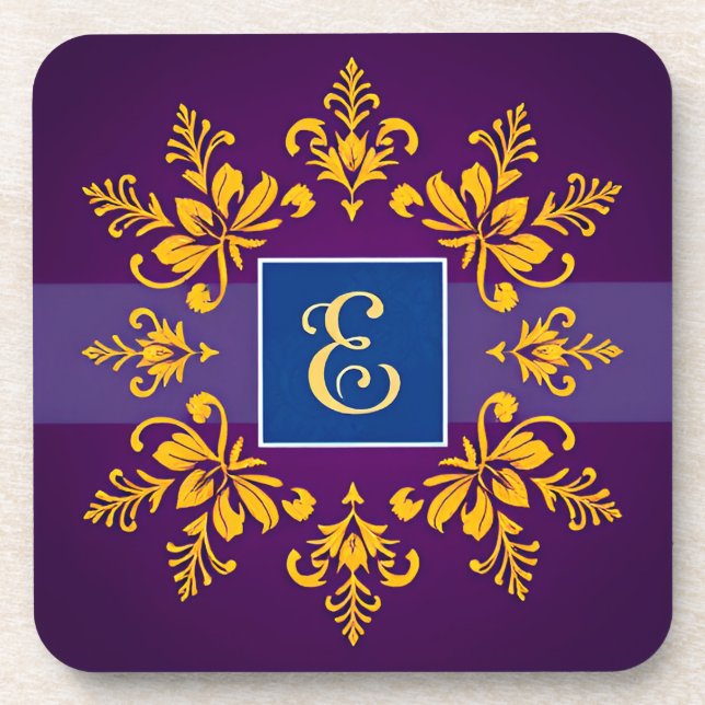 Elegant Golden Baroque Letter E Coaster (Front)