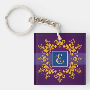 Elegant Golden Baroque Letter E Key Ring