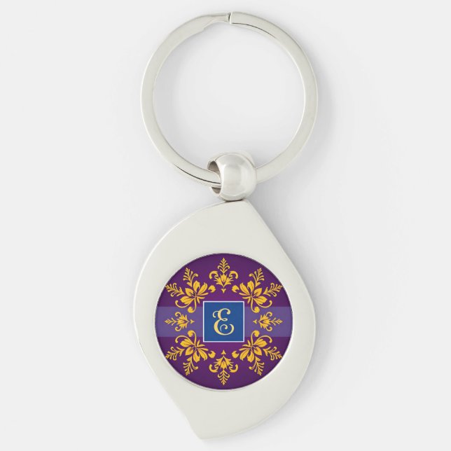 Elegant Golden Baroque Letter E Key Ring (Front)