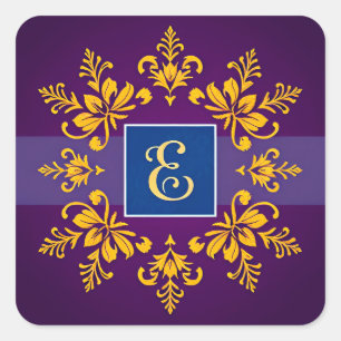Elegant Golden Baroque Letter E Square Sticker