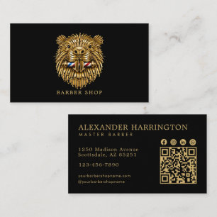 Elegant Golden Beaver Barber Shop Qr Code Business Card