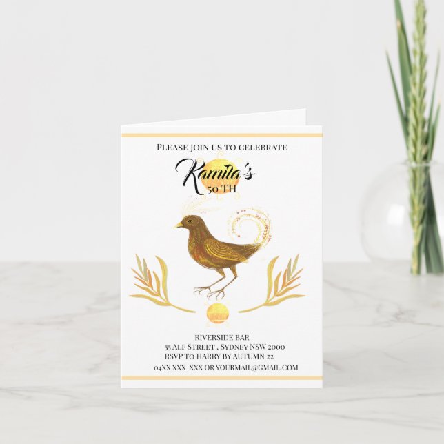 elegant golden bird  Invitation (Front)