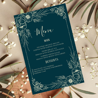 Elegant Golden Bloom Wedding Menu Cards